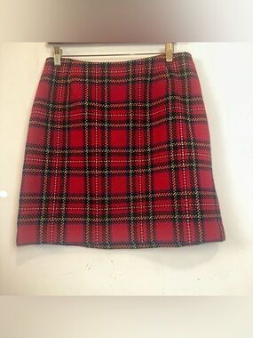 Eddie Bauer Skirt Women’s 12 Red Plaid Wool Blend Mini Straight 90s Y2k Academia